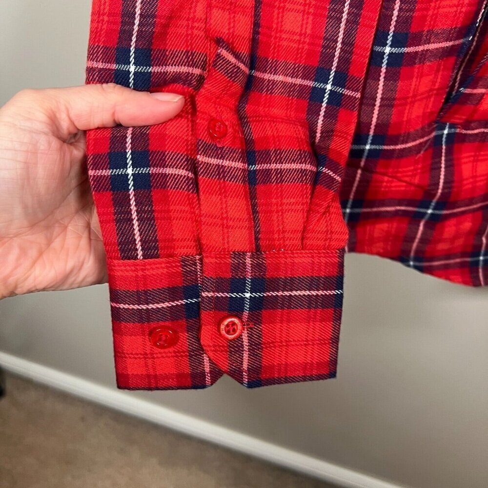RSVLTS Flannel Shirt Shacket Mens Size Medium Red Plaid Pockets Button Up - Picture 6 of 9